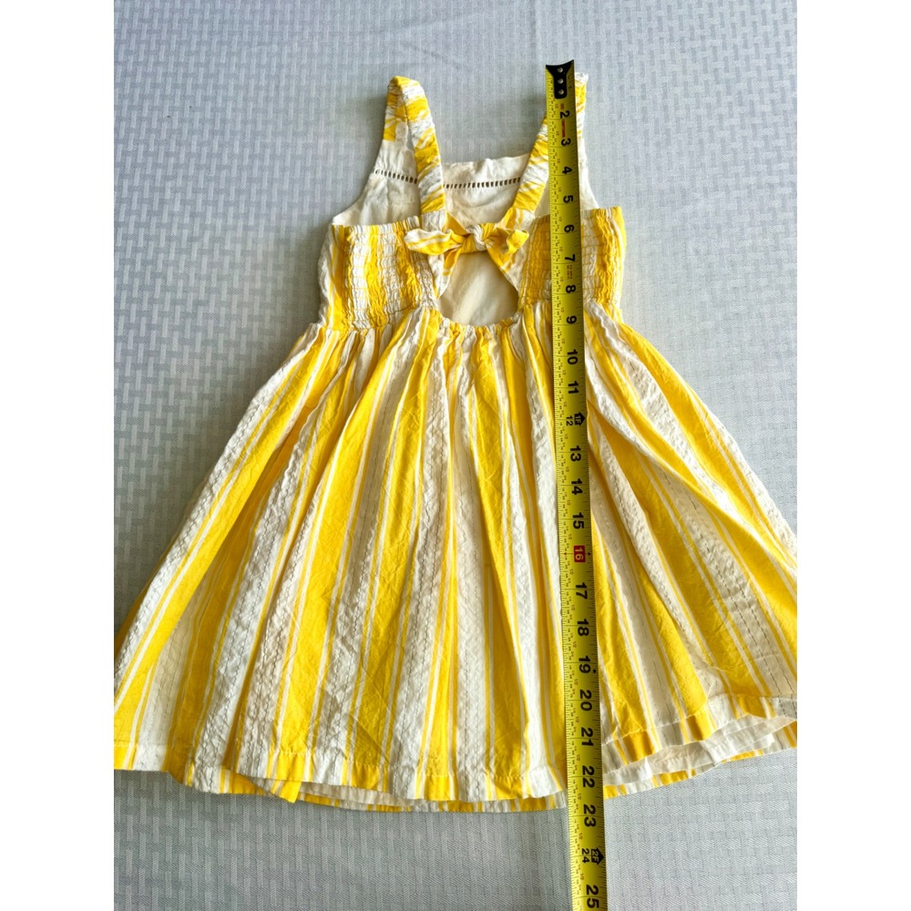 Tahari Girls Yellow White Stripe Metallic Sundress Smocked Back Cutout Bow Tie - Picture 7 of 11